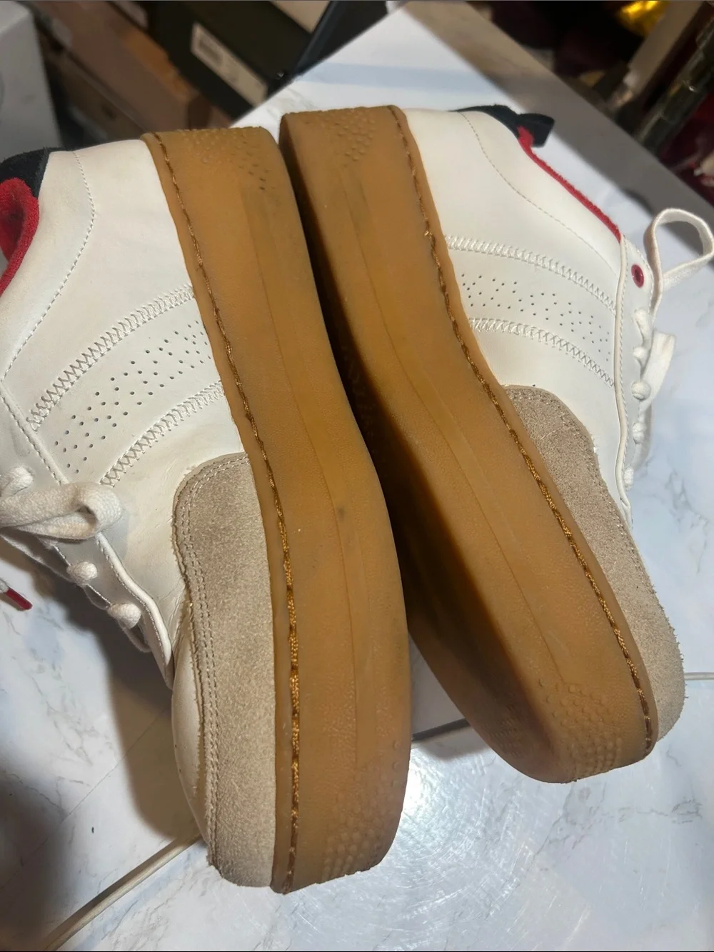 Zara White, Red & Tan Platform Sneakers